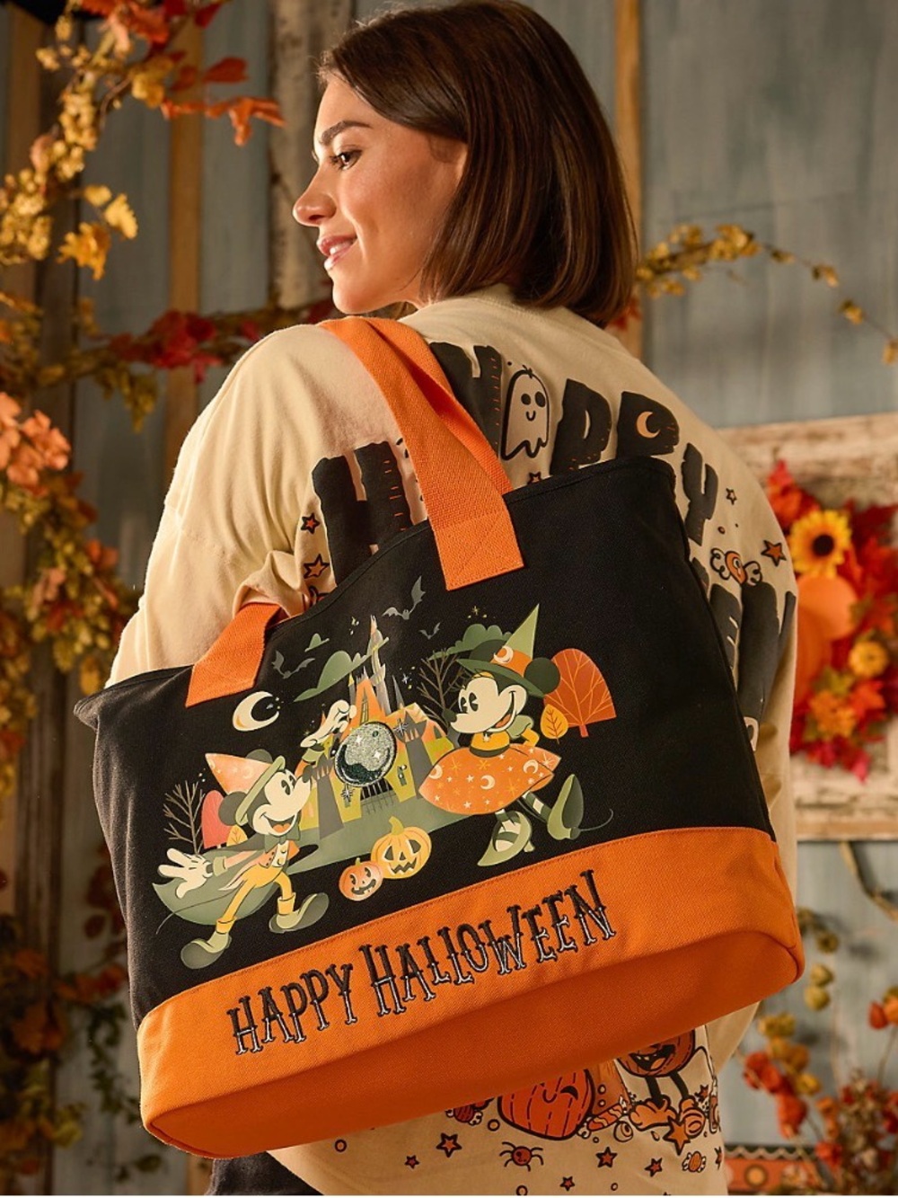 New Disney Mickey Mouse and Friends Halloween Canvas Tote Bag